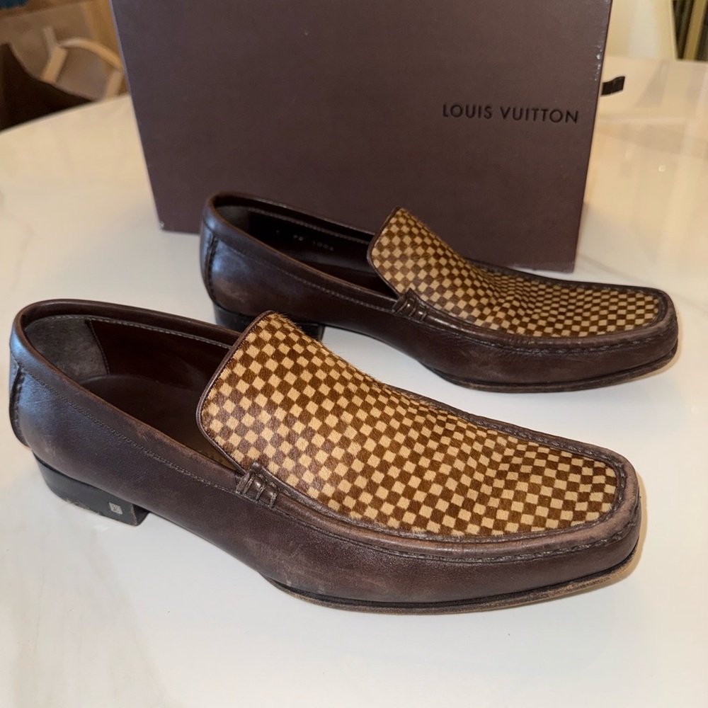 Louis Vuitton Dark Brown and Tan Checkered Loafers